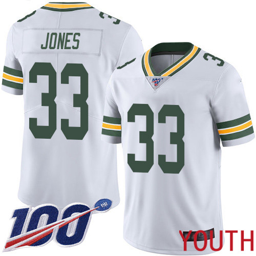 Green Bay Packers Limited White Youth 33 Jones Aaron Road Jersey Nike NFL 100th Season Vapor Untouchable